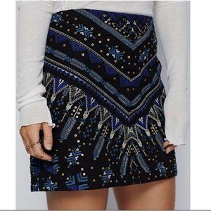 Free People Black and Blue Patterned Pencil Skirt